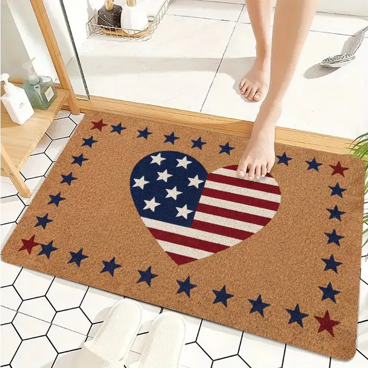 American Flag Display All Weather Grip Doormats - 1-Piece Patriotic Outdoor/Indoor Rug Style Mat, Red White Blue Star USA Decor for Independence Day Porch Entryway, All-Surface Doormats