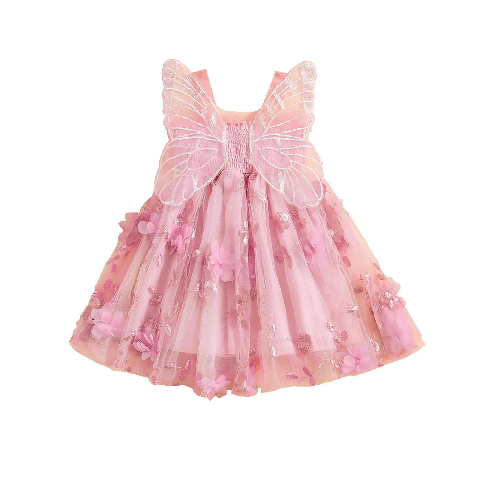 Toddler Baby Girl Sleeveless Smocked Tulle Floral Printed Dress - A-Line Outfit with 3D Details and Cute Butterfly Wings for Summer Beach Party - TikTok Shop Toddler Baby Girl Sleeveless Smocked Tulle Floral Printed Dress - A-Line Outfit with 3D Details and Cute Butterfly Wings for Summer Beach Party - TikTok Shop