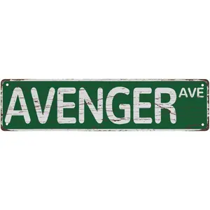 Street Sign Avenger Avenue Retro Metal Tin Signs For Shop Yard Man Cave Garage Outdoor Funny Wall Decor Decorative Poster Plate 4 X 16 Inch