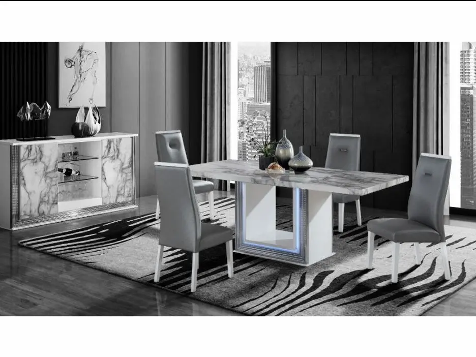 Square Marble dining set with side table. This set comes with 6 pieces, a table, 4 chairs and a side table.