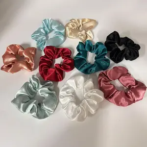 Solid Color Crystal Satin Scrunchie Ins Korean Style Simple Retro Fat Scrunchie Hair Tie Cross-Border European and American Hair Accessories