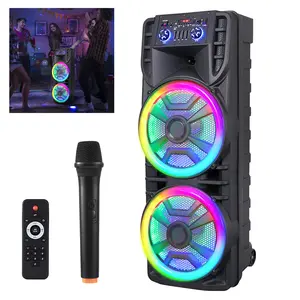 Portable Dual 12inch Karaoke Speaker System Wireless Party Box Bluetooth Speaker, Wireless Microphone, LED Lighting Rechargeable  2x 12” woofer + 1.5” tweeter