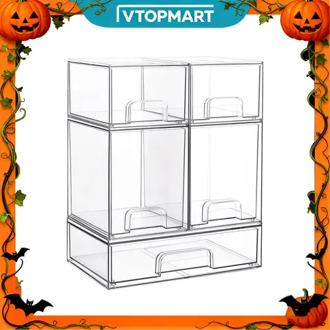[Video Only]Vtopmart 5/8 Pack Stackable Multi-Compartment Nursery Bottle Station & Makeup Organizer Box BPA-Free Plastic Storage Bins with Smooth Slide, Flexible Multi-Size Design, Waterproof Dorm Home Organizers, Halloween GiftIdea