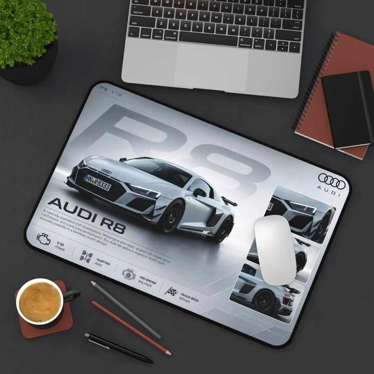 Performance Sports Car Desk Mat | Racing Car Mouse Pad | Large Office & Gaming Desk Pad