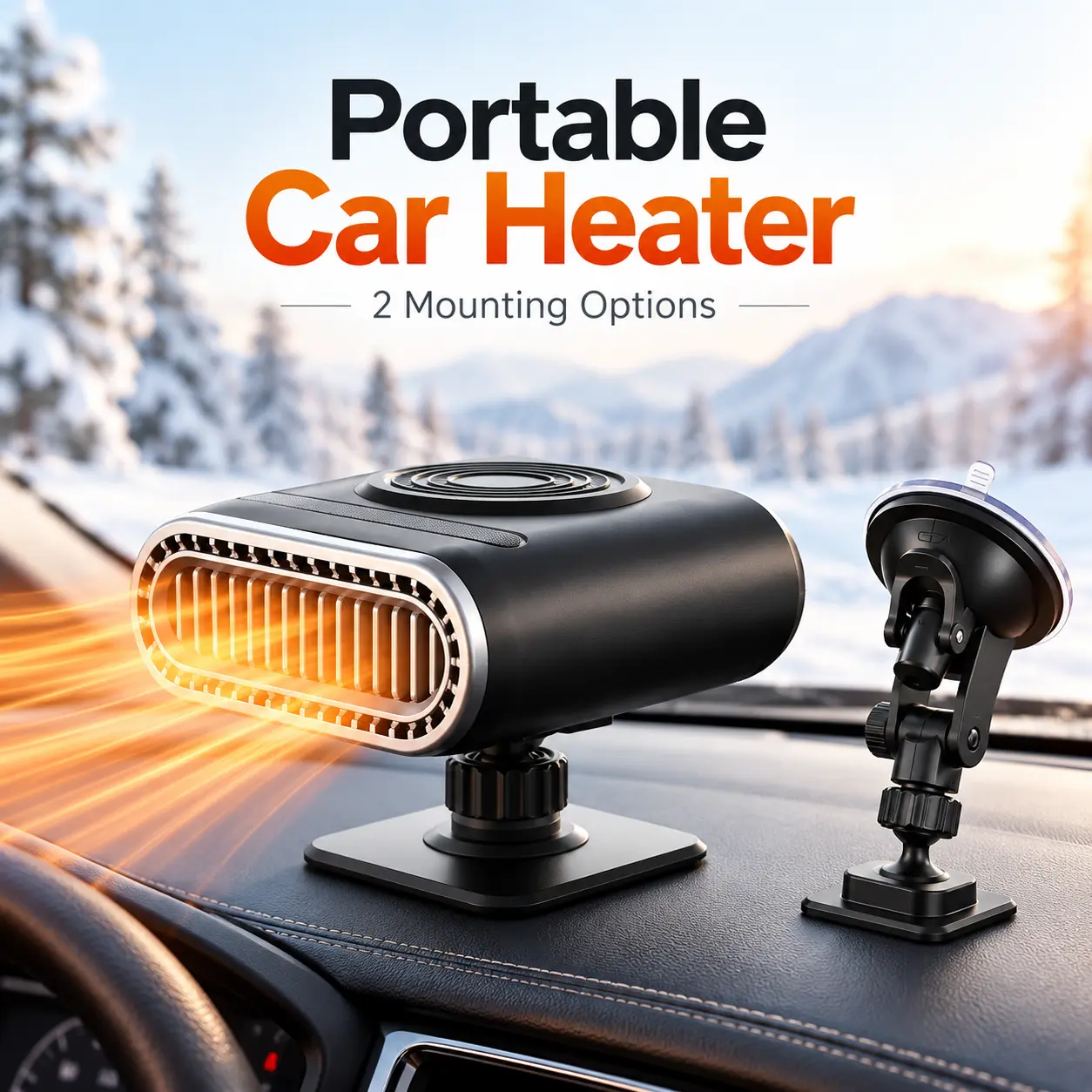 12V Car Heater, Portable Windshield Defroster and Defogger, 2 in 1 Heating and Cooling Fan, Adjustable Angle Dashboard Heater for Cars, SUVs and Trucks