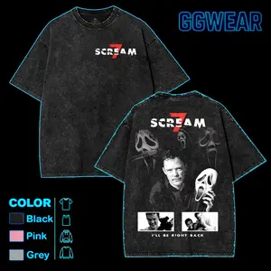 Scream 7 Movie v5 Ghost Face The Legacy Ends Movie Graphic Tee Horror Action Film Oversized Acid Washed Lightweight Cotton Men Shirts Movie Streetwear Casual Menswear Unisex Clothing, Gift for Horror Movie Fans