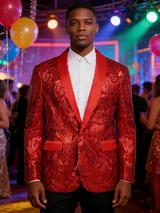 Men's Sequined Jacket Shiny Floral Suit Jacket Fashion Party Wedding Ball Gown, Sparkling Blazer for Special Occasions