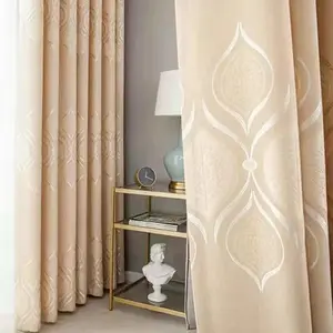 1pc Eyelet Style Water-drop Jacquard Thick Blackout Eyelet Curtain, Home Decoration Curtain, Window Curtain, Heavy Weight, Soft Velvet Touch, Light Blocking, Drape, Suitable for Living Room / Bedroom + Cream Vintage Pattern, Multiple Colors