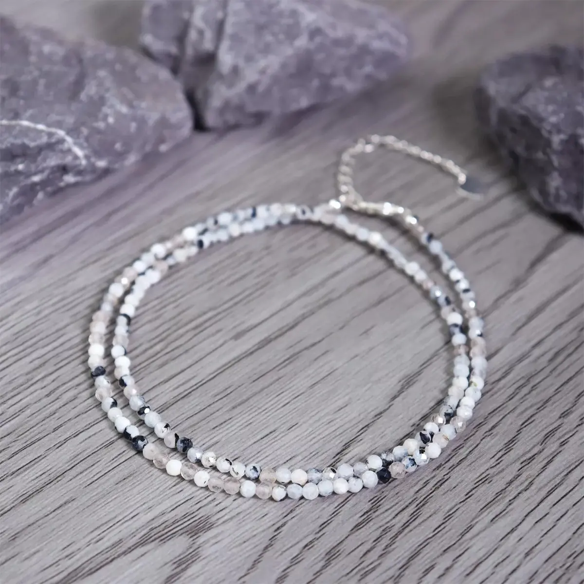 Women's Genuine Rainbow Moonstone Dainty Choker Necklace - 2mm Faceted High-Quality Natural Gemstone Beaded Necklaces, Spiritual Jewelry for Daily Layering, Offers Protection, Meaningful Gifts, High-Quality Natural Gemstones, Heightens Spiritual Awareness