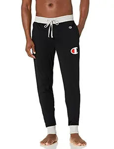 Champion Men's Sleep Rib Cuff Jogger Pant, New Ebony/Oxford Gray Heather-C Logo, Medium