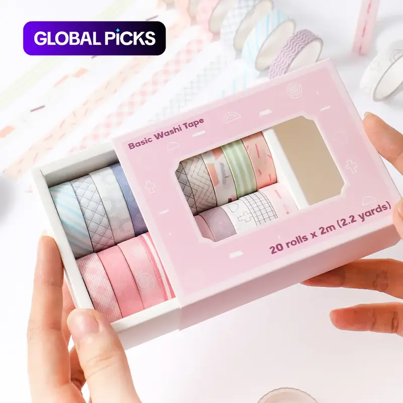 Washi Tape Set, 20 Rolls/Box Colorful Slim Masking Tape for Notebooks, Bullet Journals, DIY Arts and Crafts, Handmade Crafts and Crafting Kit #GLOBAL PICKS