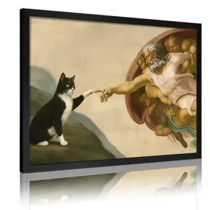 Funny Cat Poster Print Michelangelo Parody - Humorous Renaissance Meme