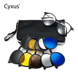 Cyxus Magnetic Clip-On Sunglasses Men Women Blue Light UV400 Blocking Glasses for Outdoor Night Driving - P1206
