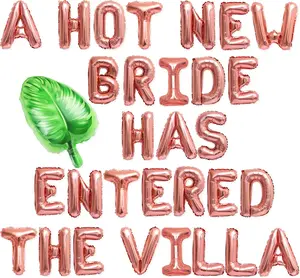 LaVenty A Hot New Bride Has Entered The Villa Banner Balloons Palm Tree Ring Mylar Balloon for Island Themed Bachelorette Party Decorations outdoorfun
