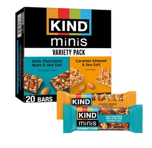 KIND Mini Snack Bars Variety Pack, Gluten Free, Low Sugar, Low Calorie Snacks, Dark Chocolate Nuts & Sea Salt, Caramel Almond & Sea Salt, 20 Count