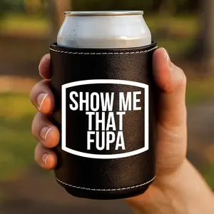 Genuine Leather Beer Can Cooler, Insulated Can Sleeve Koozie with Funny Design, Durable Beverage Drink Holder for Camping, Parties & Gifts