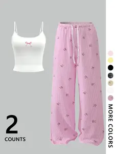 Two-piece Set Women's Cami Top & All Over Print Pants, Casual Comfy Cami Top & Trousers Set, Ladies Clothes for All Seasons Loungewear