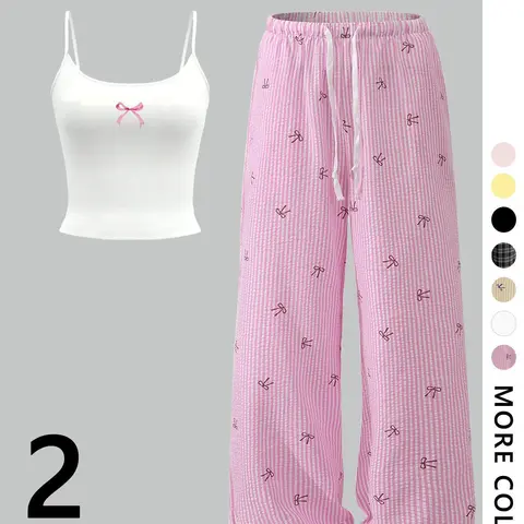 Two-piece Set Women's Cami Top & All Over Print Pants, Casual Comfy Cami Top & Trousers Set, Ladies Clothes for All Seasons Loungewear, Lounge Pj Set, Casual Loungewear Sets