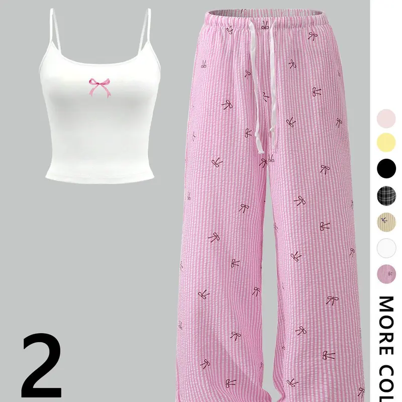 Two-piece Set Women's Cami Top & All Over Print Pants, Casual Comfy Cami Top & Trousers Set, Ladies Clothes for All Seasons Loungewear, Lounge Pj Set, Casual Loungewear Sets