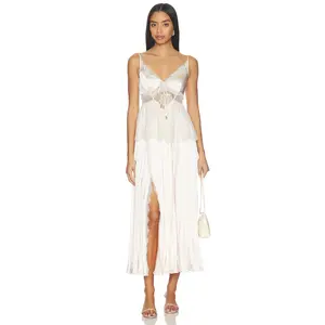 self-portrait Blush Satin Lace Midi Dress in Pink