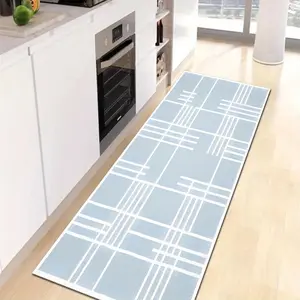 A light blue checkered kitchen mat, soft and slip-resistant, made of diatomite material, suitable for kitchen, laundry room, office kitchen mats, Checkered Rug