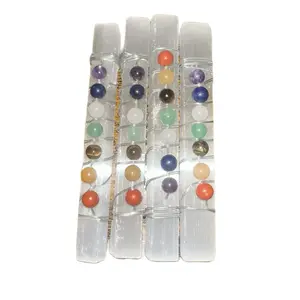 Selenite Wand with Chakra Cleansing Stones - Colorful Beads for Chakra Meditation and Energy Work - Clear Wand for Clearing Negative Energy