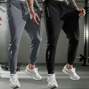 Men's Ice Silk Fiber Jogger Pants - 2 Pack with Zippered Pockets, Suitable for Running, Workouts & Outdoor Activities