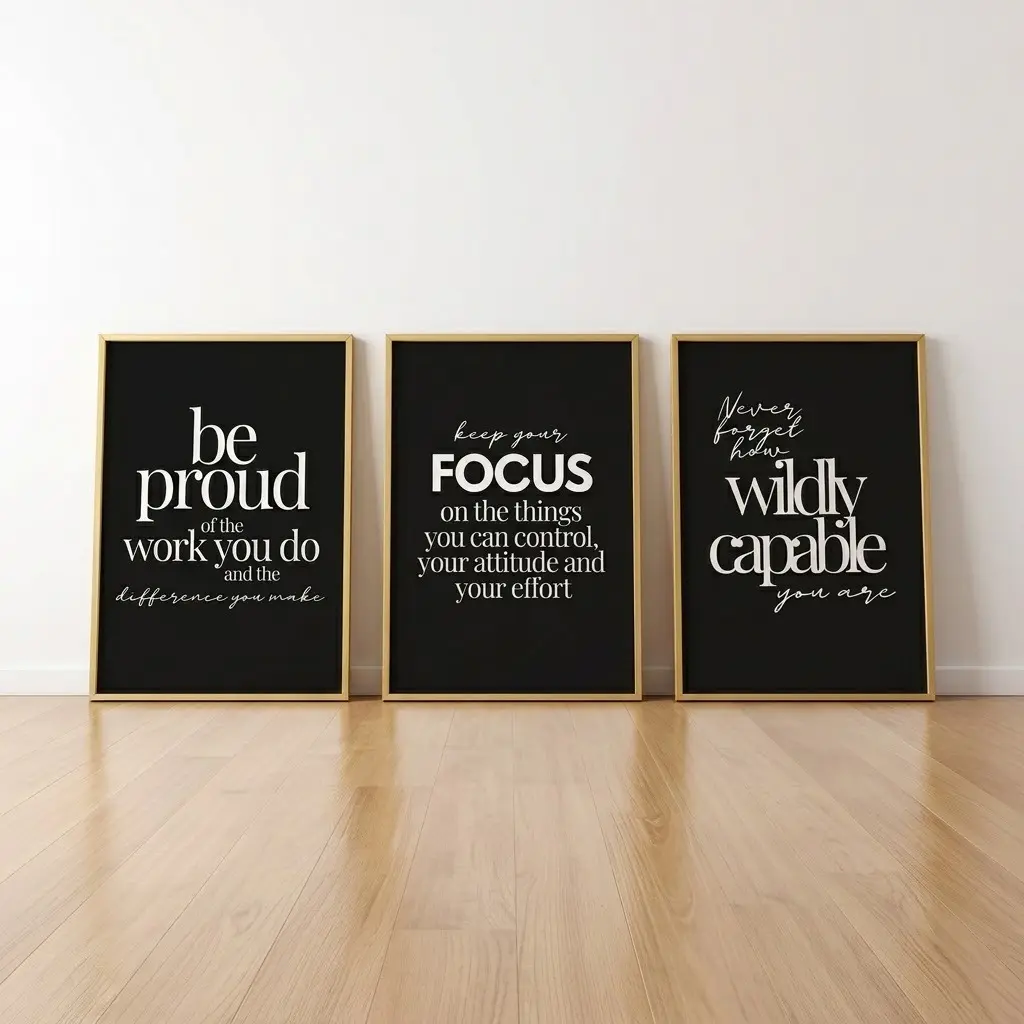 Women's Motivational Wall Art Set of 3, Black Inspirational Quote Prints for Office Decor, Growth Mindset Home Decor Posters