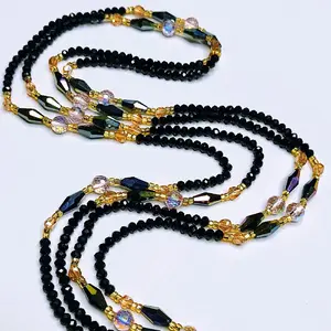 Crystal Black Luxury Waistbeads 50 Inches Women's Boho Style Body Adornment (1Pcs ) Handmade Daily Wear Elegant Vibe