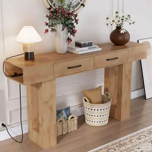 63-Inch Long Console Table, Wooden Rectangular Sofa Table Behind The Couch, Farmhouse Entryway Table for Entrance, Hallway, Living Room (Natural)