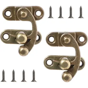 2 Pack Antique Vintage Lock Clasp Small Hasp Latches Right Latch Hook Hasp with Mounting Screws Swing Arm Latch for Jewelry Box Cabinet Toolbox Bronze