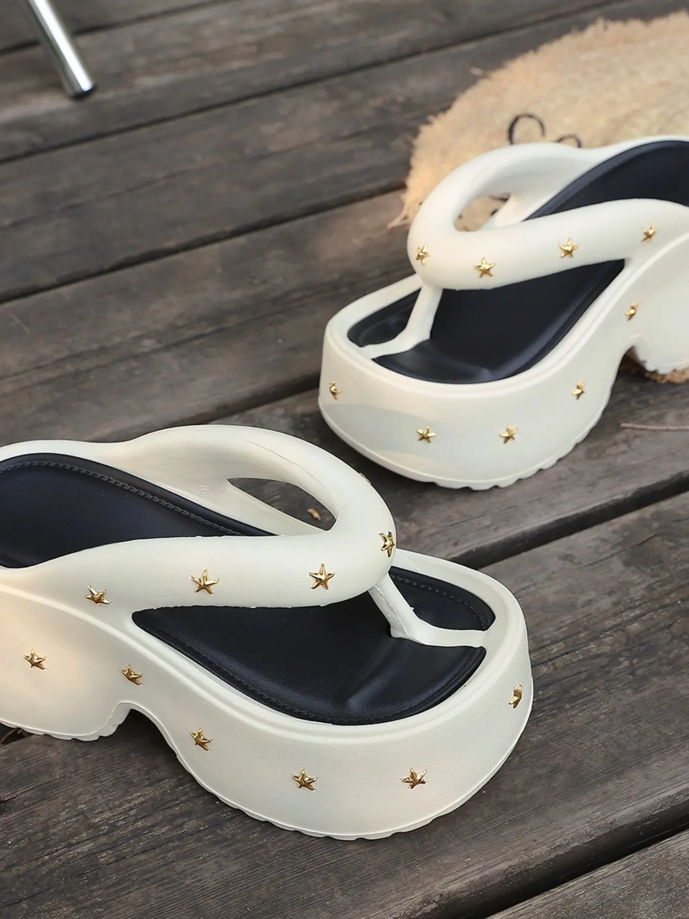 Star Rivet Thick Sole Higher Platform Sandals for Women, Casual Platform Sandals, Summer Outdoor High Heel Boosters, Trendy Anti-Slip Beach Shoes, Sexy Style Footwear, Casual Fashion Sandals