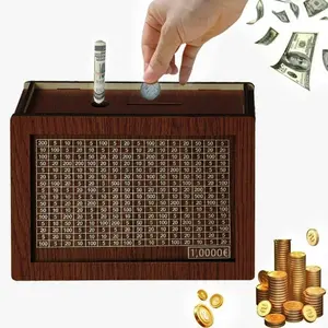 Wooden Piggy Bank for Dollar and Euro, Reusable and Assemble Cash Box, Home Decor with Savings Goals and Numbers, Wooden Money Box