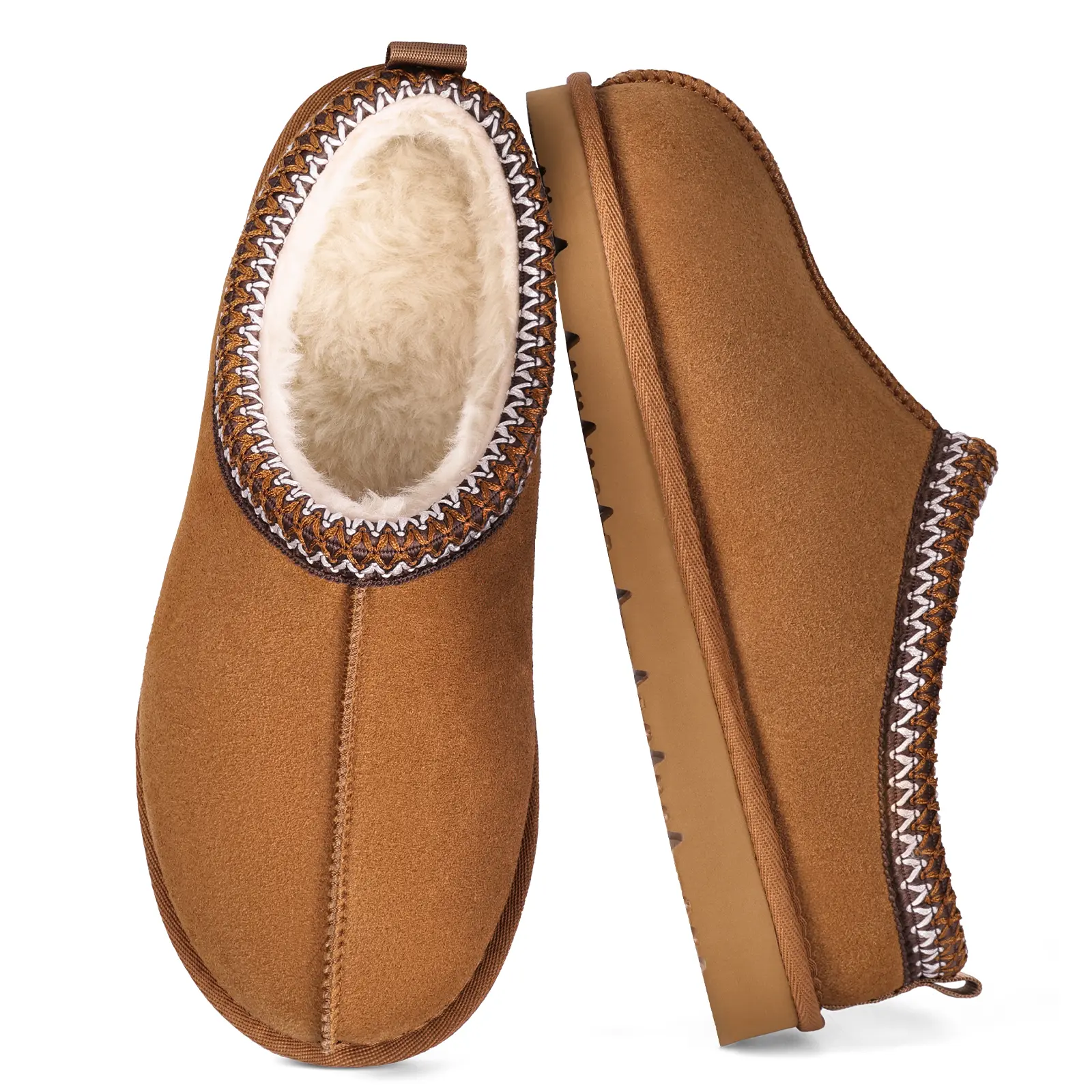 Women's Suede Slippers Outdoor&Indoor House Slipper Non-Slip Fluffy Comfortable Warm Cute Mini Platform Braided Leather for Autumn Winter Fuzzy Cozy Classic Stylish