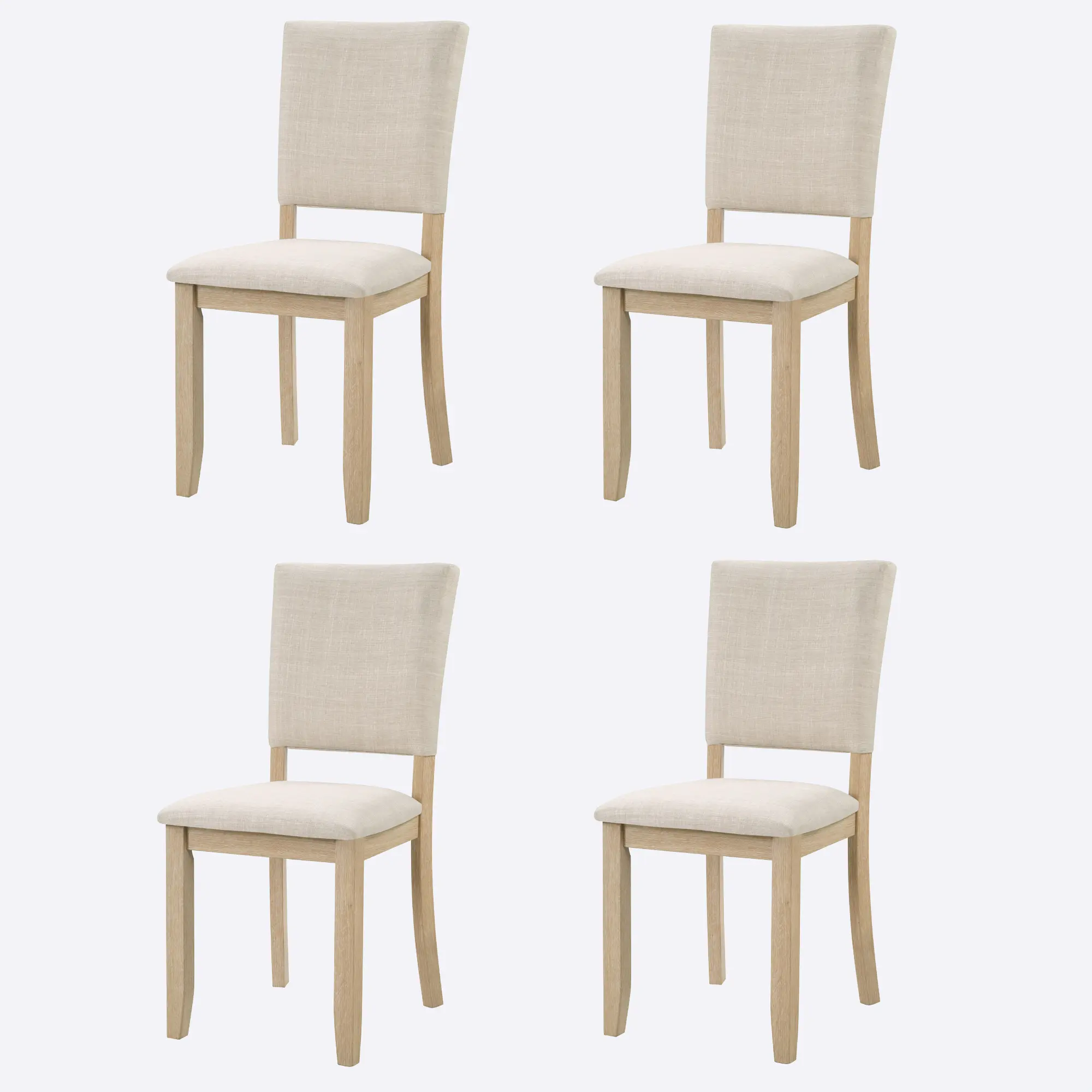 4-Piece Modern Minimalist Fabric Padded Dining Chairs, Light Oak Wood Frame Upholstered Side Chairs with Curved Back and Beige Padded Seats, Easy Setup for Dining Room, Living Room, Fabric Padded Chair