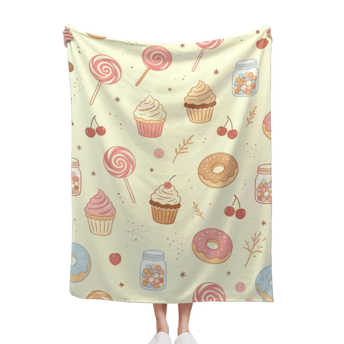 Anti-Allergic Quilt, Kawaii Pastel Girly Donut-Cupcake-Candy Lollipop Sweet Treats All-Over Print Throw Blanket for Bedroom, Anti-Allergic Quilts