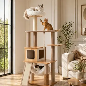 【On Sale】purrlato 61 Inch Solid Wood Cat Tree, Heavy Duty White Modern Cat Tower for Indoor Cats, Extra Large Top Perch, Sturdy Scratching Posts & Spacious Condo #Summervibes#Monther's Day Gift tiktokshopspringglowup