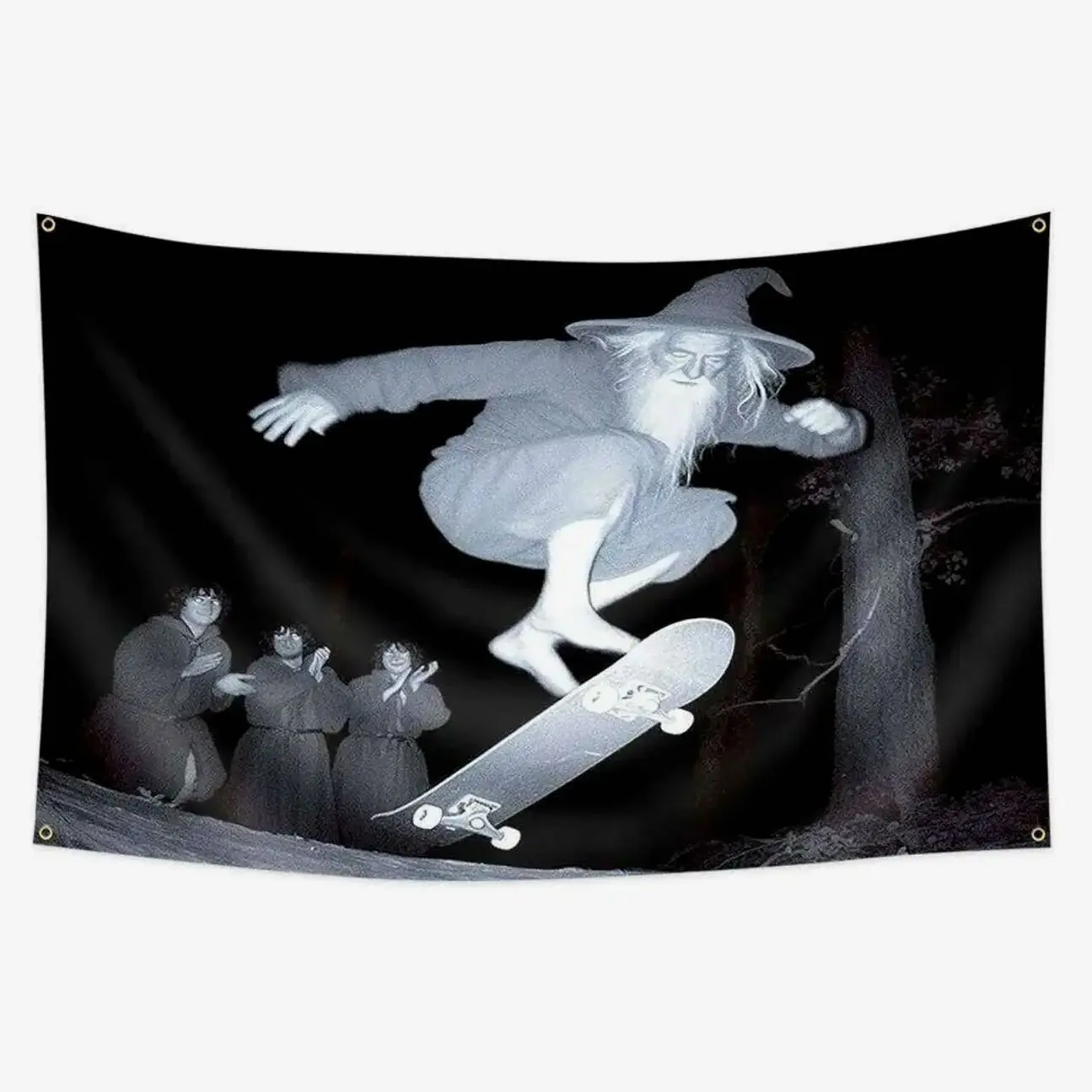 Skateboard Wizard Flag 3x5 ft Retro 90s Aesthetic Tapestry Cool Fantasy Wall Decor for Skaters Durable Polyester Banner Room Decor Gift, Gift For Him, Gift For Her.