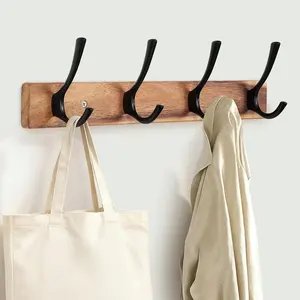 Coat Rack Wall Mount,Acacia  Coat Hooks Wall Mount,15" Wall Coat Rack with Heavy Duty 4-Double-Hooks,Hat Rack Wall Coat Hanger for Towel/'s Leashes/Coat/Bag