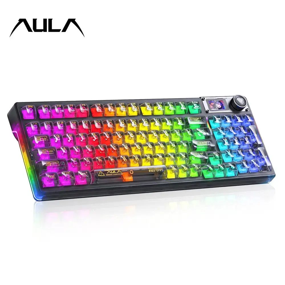 AULA F98 Pro V3 Full Transparent Wireless Mechanical Gaming Keyboard - 10000mAh Battery, TFT Smart Screen, Knob, Tri-Mode Bluetooth/2.4G/USB-C, Hot Swappable Gasket RGB, summerwins, Back to School