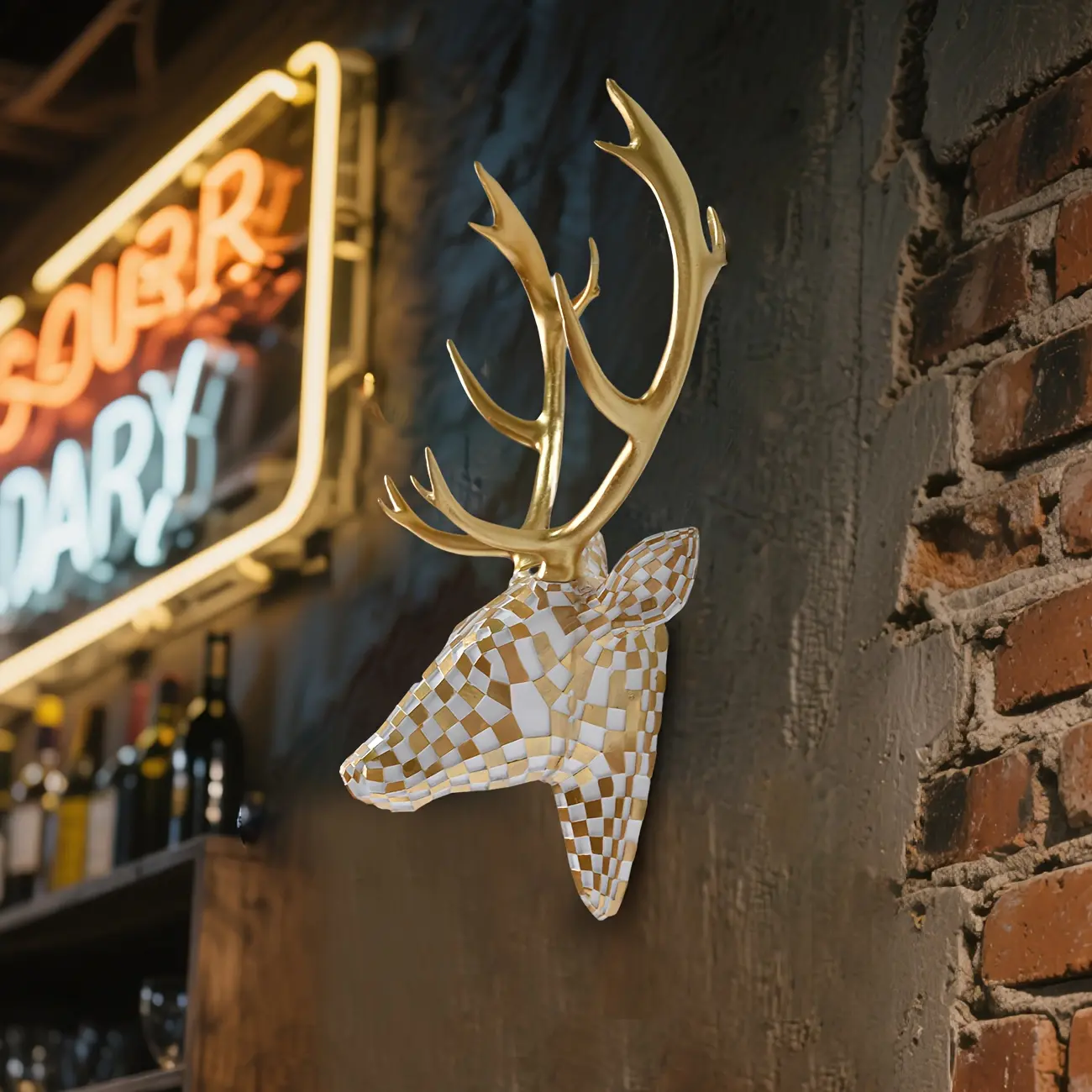Deer Head Wall Sculpture, Artistic Home Decor, Home Wall Decoration, Mosaic Craftsmanship, Simple Installation, Modern Style, Easy Hanging, No Drilling Needed