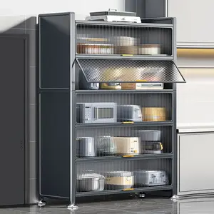 Joybos 6 Tier Kitchen Storage Pantry Cabinet Microwave Cabinets Bakers Rack Sideboard  Quick Assembly Cupboard Shelf 69'' Tall Grey with Door