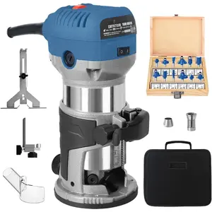 1.25HP  Router Tool, 6.5Amp Electric Trim Router, 6 Variable Speed Compact Palm Router Woodworking with 1/4" & 3/8" Collets, 12  Router Bits and Portable Bag -DBTR700B