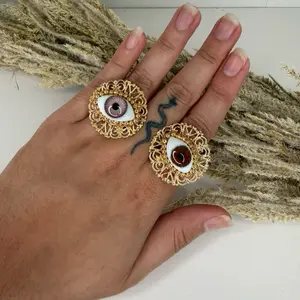 Eye Rings - Gold Color Intricate Design with Realistic Eye Detail for Unique Jewelry