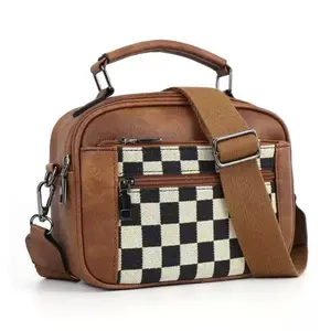 Checkerboard Pattern Colorblock Crossbody Bag for Women, Gifts for Girlfriend, Fashion PU Leathe!Zipper Shoulder Bag, Casual TrendyVersatile High-quality Daily Commuting Bag,Mothers Day Gift