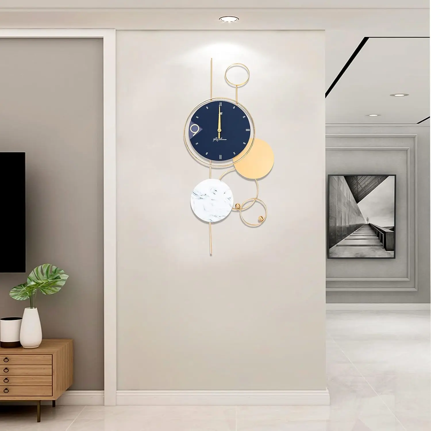 Modern Large Decorative Wall Clock - Iron Frame, MDF Material, Light Luxury Accurate Silent Quartz Movement, Corrosion Resistant Paint Accents, 38*78cm/14.96*30.71inch, 2kg/4.4lbs, Easy Installation for Living Room, Bedroom, Nail, Aa Battery, Hanging, Qua
