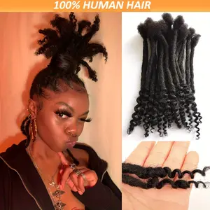 Hot Wholesale 40/50 Strand Natural Black Human Hair Crochet Dreadlocks Extensions with Loose Curly Ends - Perfect for Natural Braids, Sporty Style, Unisex Adult Hairpiece (8" Long), Natural Hair Texture, Natural Hair Texture |   Sporty Hair Style |   Curl