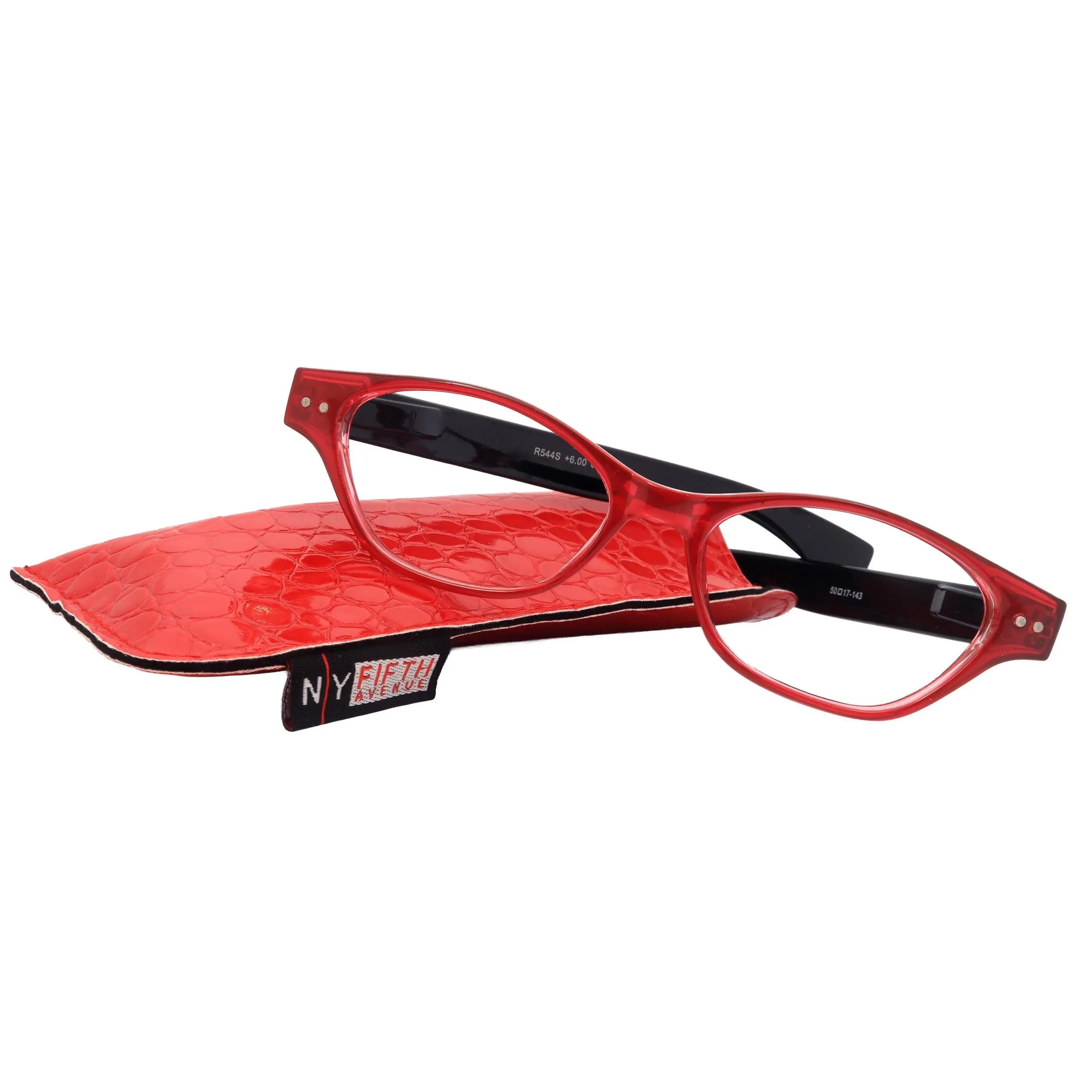 Roselle, Premium Reading Glasses, High-End Readers +1.25 + 5.00 Magnifying, Cat Eye optical Frame, Red, NY Fifth Avenue Crystal Clear