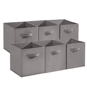 Grey 12-Pack Collapsible Fabric Storage Cubes with Handles, 11 Inch Foldable Organizer Bins for Shelves, Closet, Nursery & Home Decor