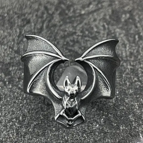 Bat Design Ring, Fashionable Stainless Steel Ring for Women & Men, Witchy Jewelry, Trendy All-match & Exquisite Jewelry for Birthday Gift, Statement Ring, Fashion Rings